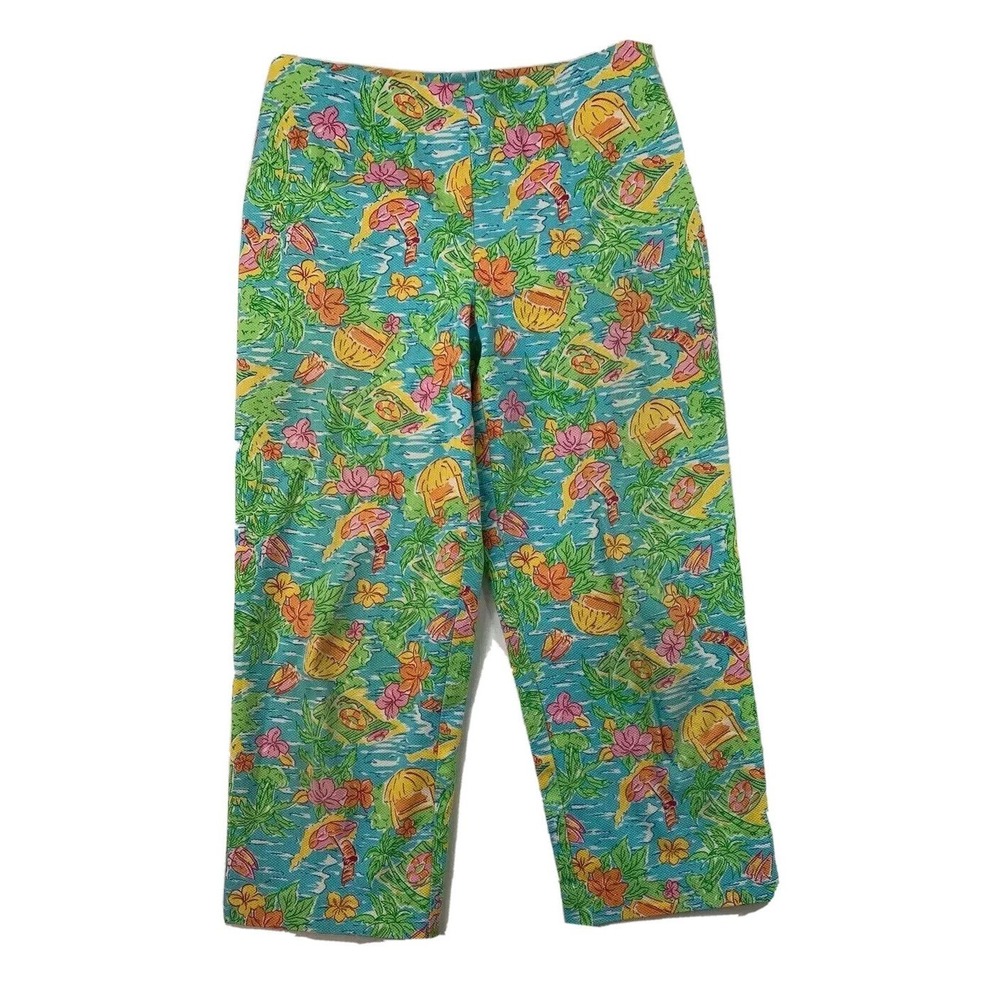 Boston Proper Womens Size 6‎ Hawaiian Floral Crop Stretch Vacation Pants - Picture 11 of 12